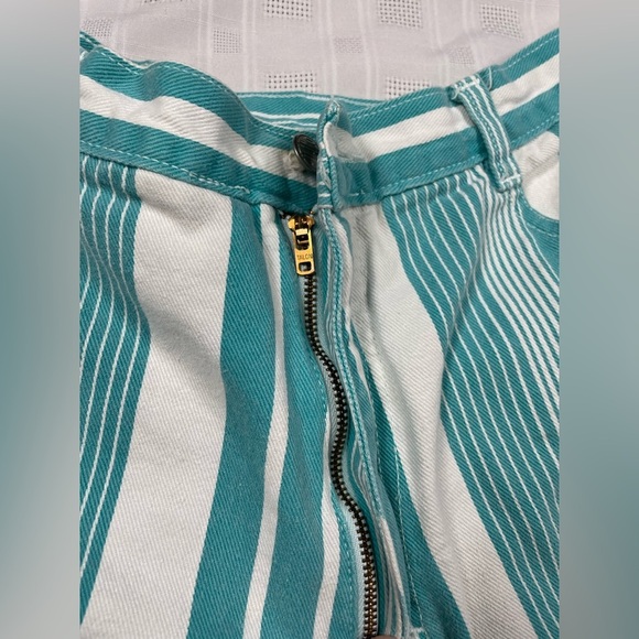 Vintage Gitano Teal White Striped Cotton Shorts Size 34W High Rise 90s - Picture 10 of 15
